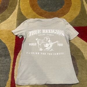 True Religion Grey White Graphic Short Sleeve Tee Shirt Kids Boys Size Small 4-5